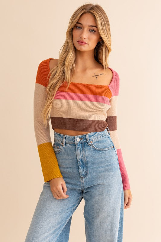 COTTON AND MODAL CROP TOP - striped