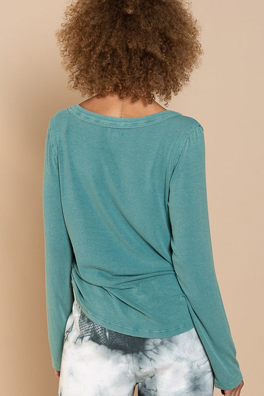 Asia Button-Front Long Sleeve Top