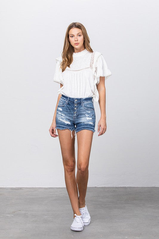 Gemma Released Frayed Hem Ripped Denim Shorts