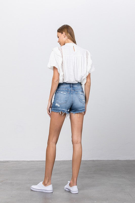 Gemma Released Frayed Hem Ripped Denim Shorts