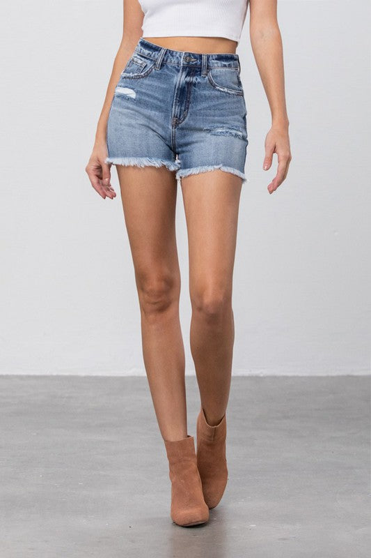 Sylvia Frayed Denim Mom Shorts