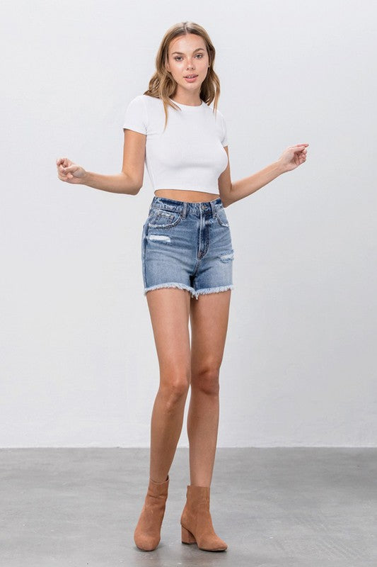 Sylvia Frayed Denim Mom Shorts