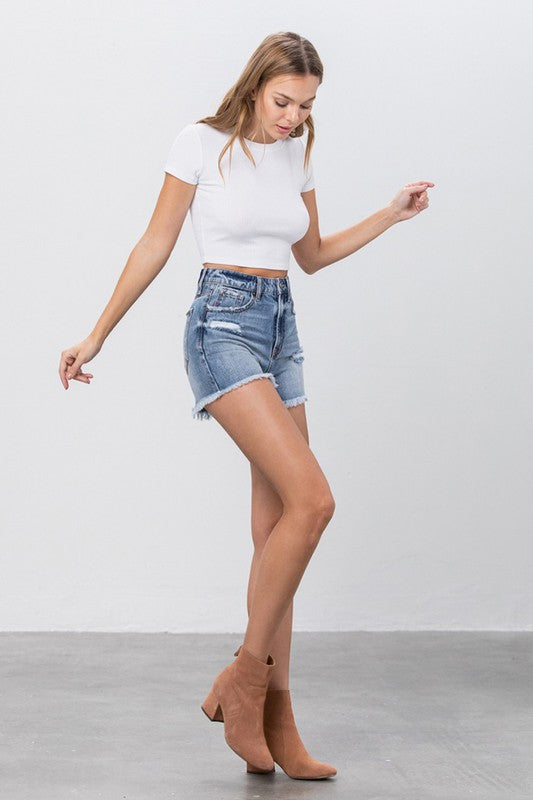 Sylvia Frayed Denim Mom Shorts