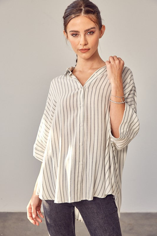 Donna Stripe Printed Kimono Sleeve Shirt