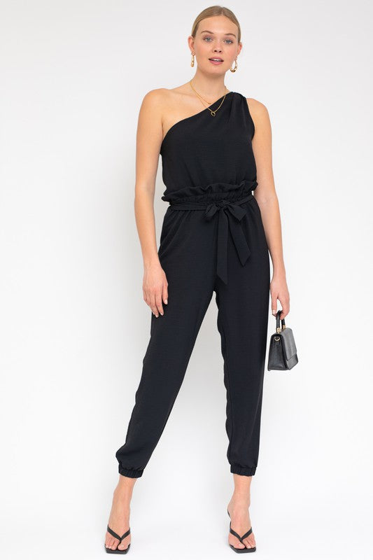 Sloan Sleeveless One Shoulder Waist Tie Jumpsuit