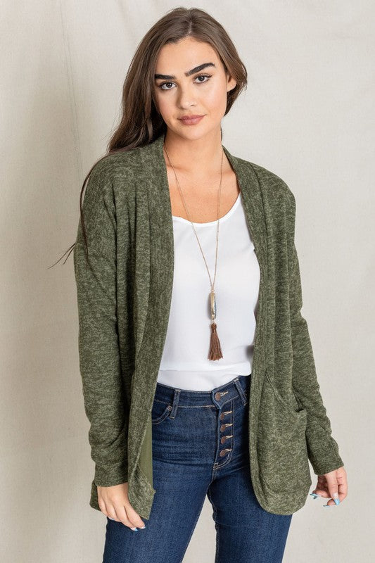 Jerrie Solid Drape Pocket Cardigan