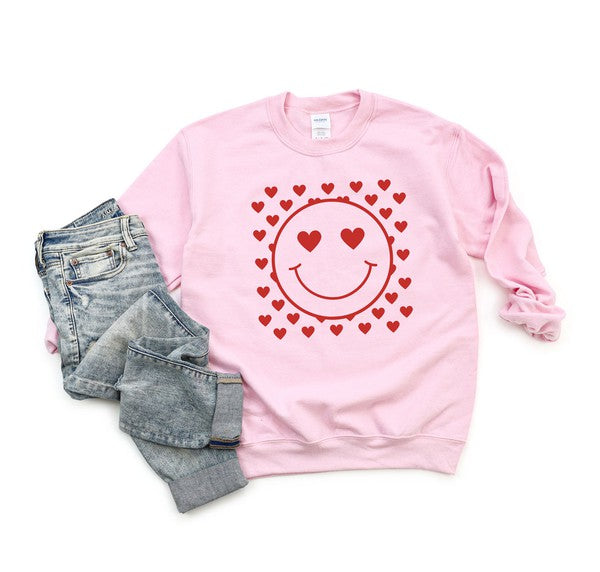 Smiley Face Hearts Graphic Sweatshirt