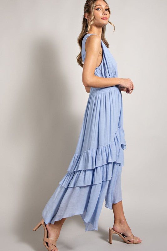 Delray V-Neck Ruffle Maxi Dress