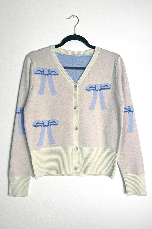 Cropped knit bow cardigan