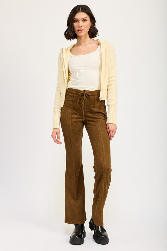 Skylar Lace Up Suede Flared Pants