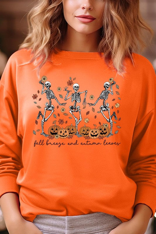 Fall Breeze Skeleton Graphic Fleece Sweatshirts