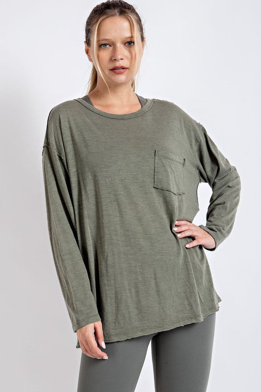 Avery Mineral Washed Round Neckline Long Sleeves Top – Lola Boutique