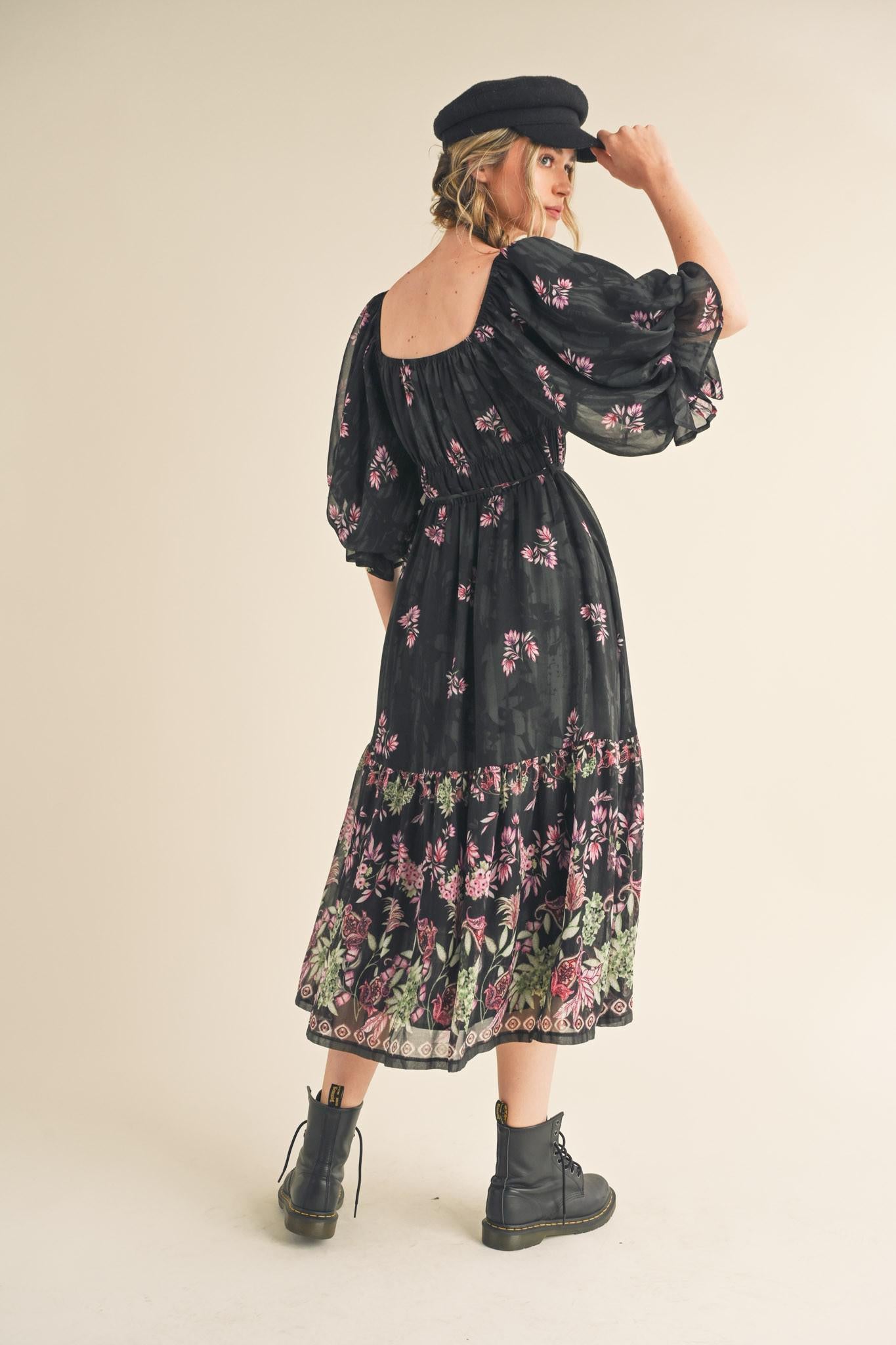 Hannah Floral Puff Sleeve Midi Dress